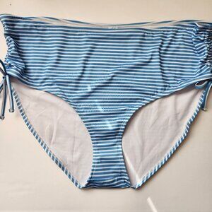 Outdoor Oasis 2X Plus Size High-Waisted Swim Bottoms Blue White Striped NWOT